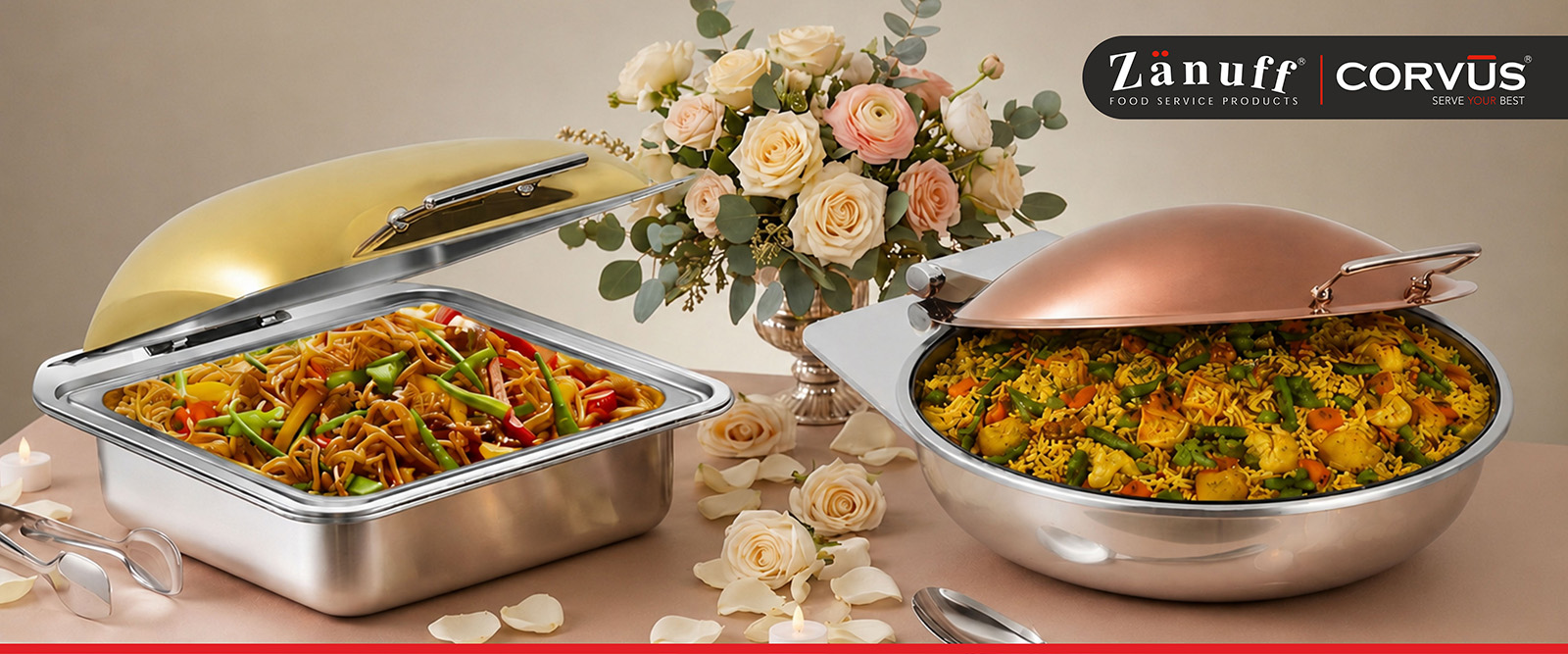 Rose Gold & Brass Chafing Dishes — Elevate Your Buffet Presentation